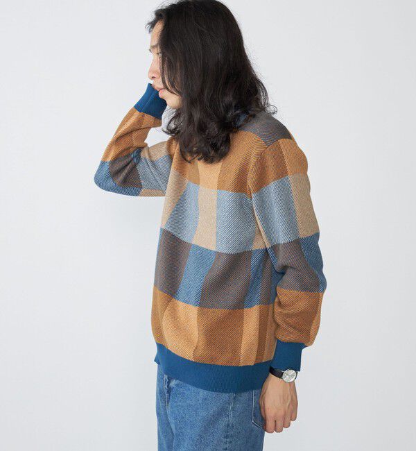 SHIPS「SHIPS:〈手洗い可能〉コットン カシミヤ チェック クルーネック ニット」|ニット・セーター|