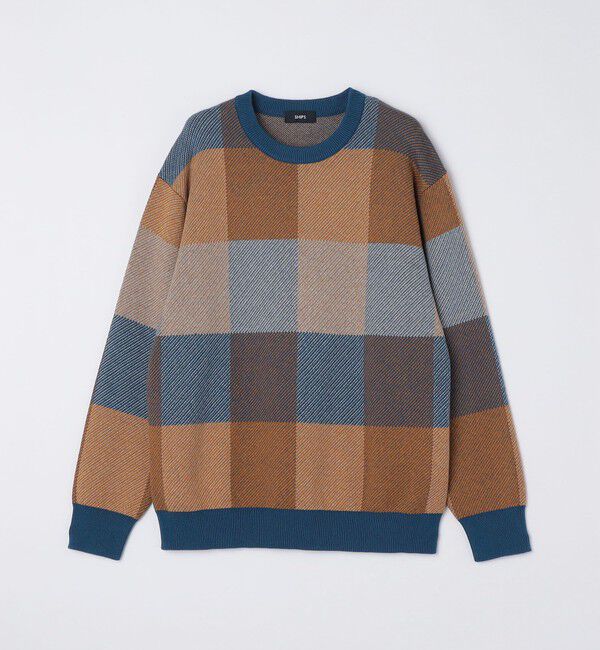 SHIPS「SHIPS:〈手洗い可能〉コットン カシミヤ チェック クルーネック ニット」|ニット・セーター|