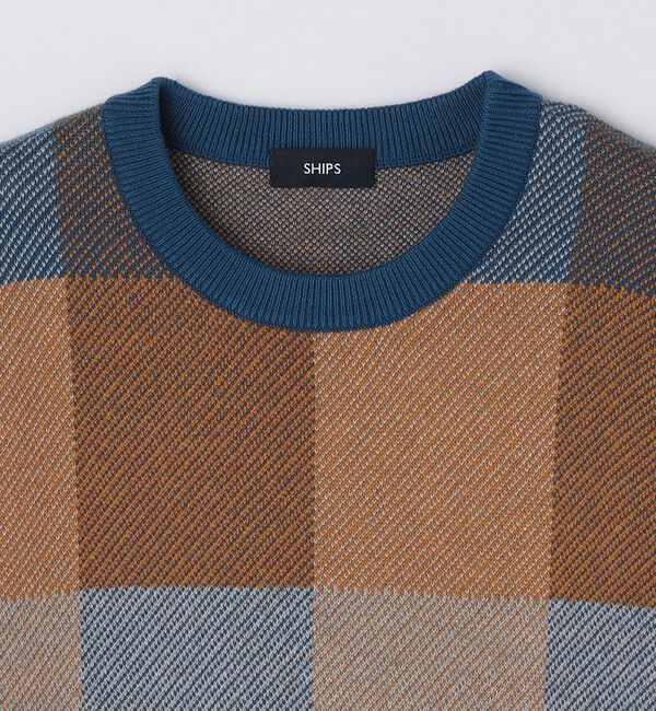 SHIPS「SHIPS:〈手洗い可能〉コットン カシミヤ チェック クルーネック ニット」|ニット・セーター|