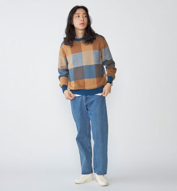 SHIPS「SHIPS:〈手洗い可能〉コットン カシミヤ チェック クルーネック ニット」|ニット・セーター|