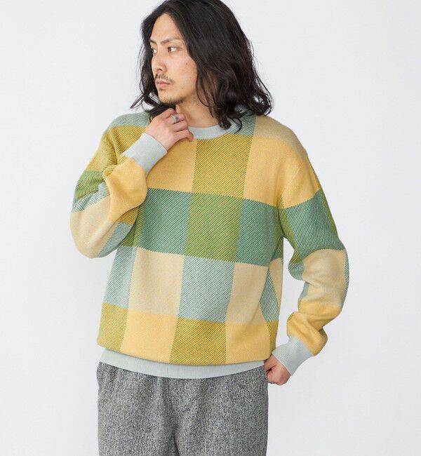 SHIPS「SHIPS:〈手洗い可能〉コットン カシミヤ チェック クルーネック ニット」|ニット・セーター|