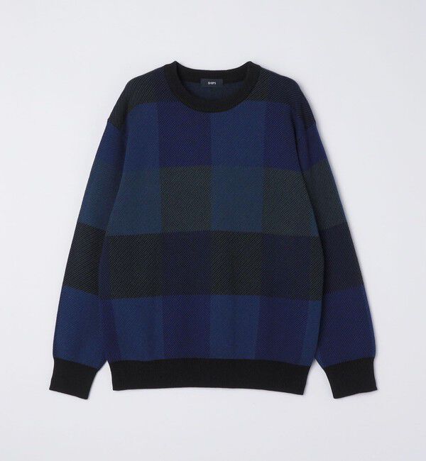 SHIPS「SHIPS:〈手洗い可能〉コットン カシミヤ チェック クルーネック ニット」|ニット・セーター|