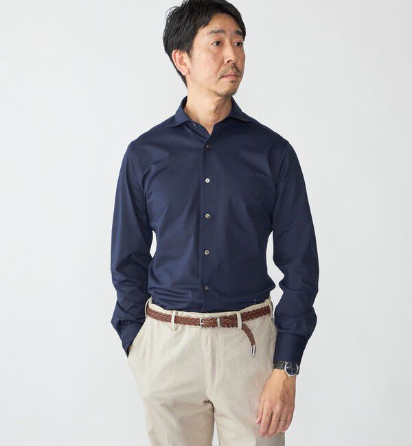 SHIPS「SHIPS: ジャージー ワンピースカラー シャツ」|シャツ・ブラウス|ネイビー