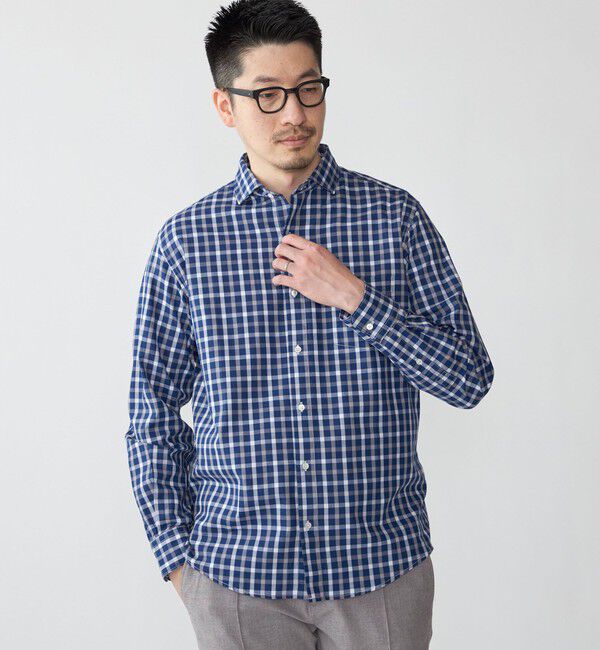 SHIPS「SHIPS: ワイドカラー ネイビー バリエーション チェック シャツ」|シャツ・ブラウス|ネイビー