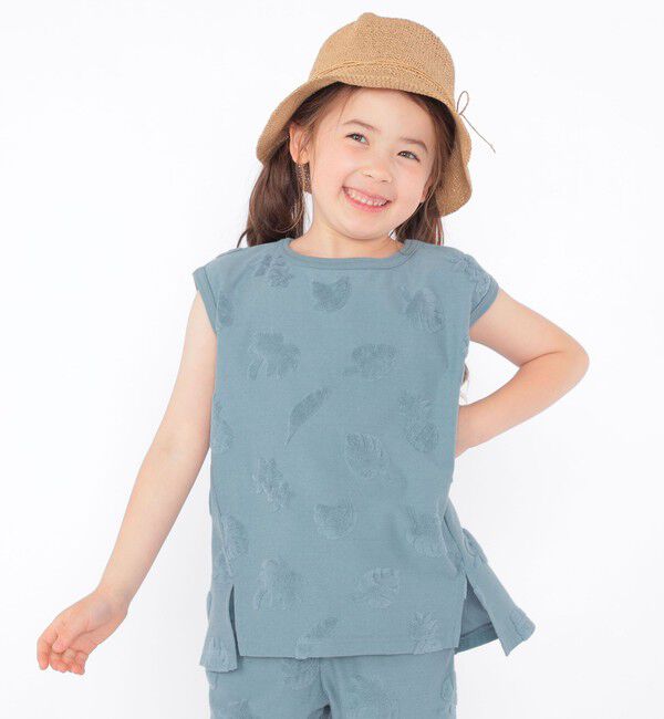 SHIPS KIDS「SHIPS KIDS:100cm～130cm / パイル ジャカード ノースリーブ TEE」|タンクトップ|ブルー系