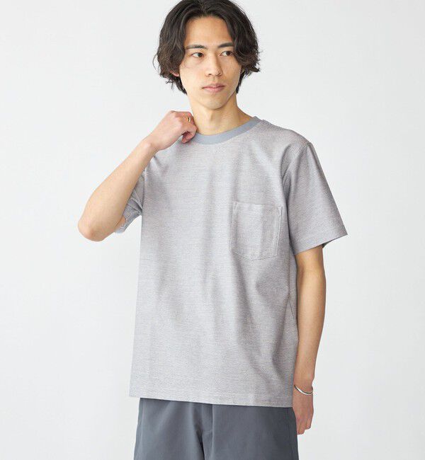 SHIPS「SHIPS: ジャカード マイクロ ボーダー Tシャツ」|Tシャツ・カットソー|ライトグレー