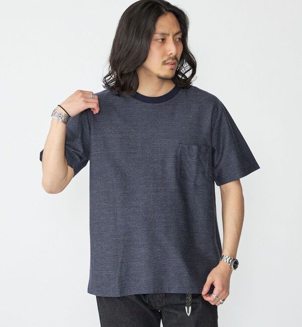 SHIPS「SHIPS: ジャカード マイクロ ボーダー Tシャツ」|Tシャツ・カットソー|ネイビー