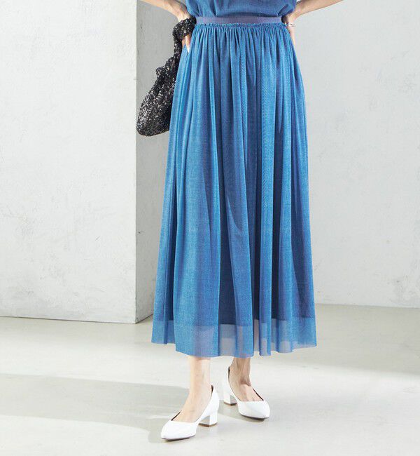 SHIPS for women「troisiemeCHACO:〈手洗い可能〉デニム プリント チュール スカート」|スカート|