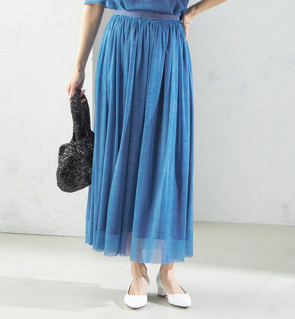 SHIPS for women「troisiemeCHACO:〈手洗い可能〉デニム プリント チュール スカート」|スカート|