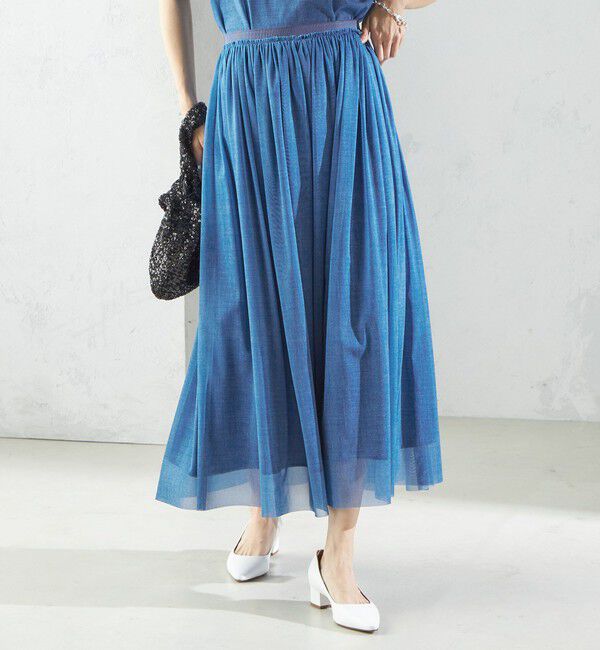 SHIPS for women「troisiemeCHACO:〈手洗い可能〉デニム プリント チュール スカート」|スカート|