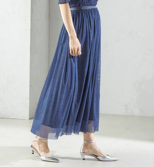 SHIPS for women「troisiemeCHACO:〈手洗い可能〉デニム プリント チュール スカート」|スカート|