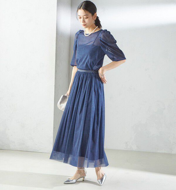 SHIPS for women「troisiemeCHACO:〈手洗い可能〉デニム プリント チュール スカート」|スカート|