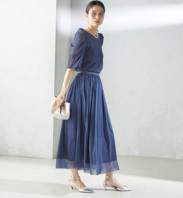 SHIPS for women「troisiemeCHACO:〈手洗い可能〉デニム プリント チュール スカート」|スカート|