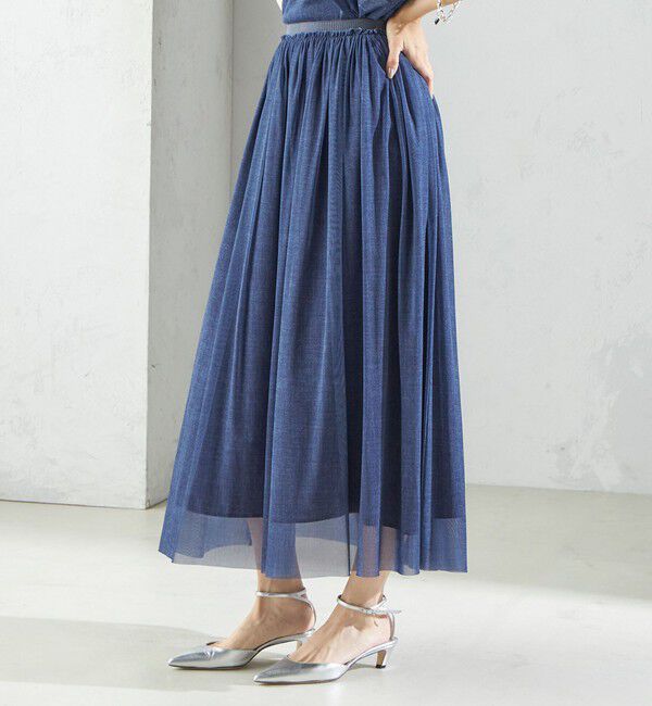 SHIPS for women「troisiemeCHACO:〈手洗い可能〉デニム プリント チュール スカート」|スカート|