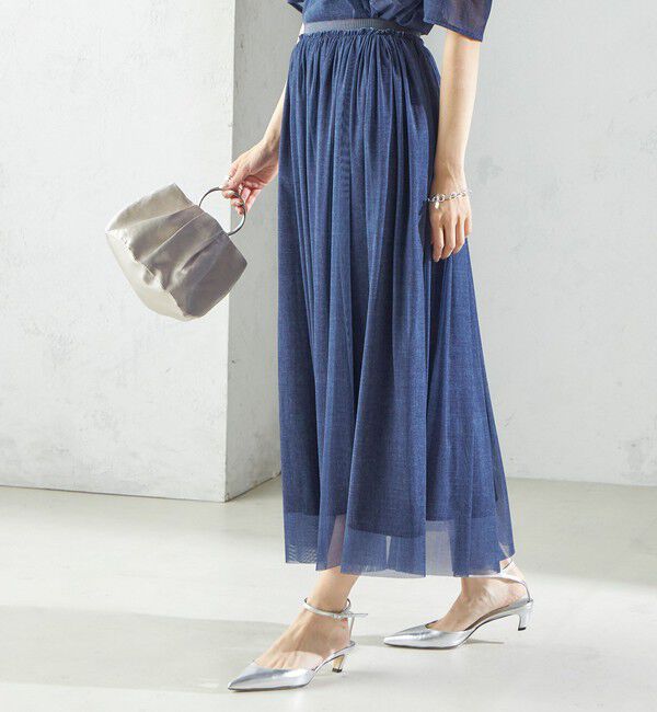 SHIPS for women「troisiemeCHACO:〈手洗い可能〉デニム プリント チュール スカート」|スカート|