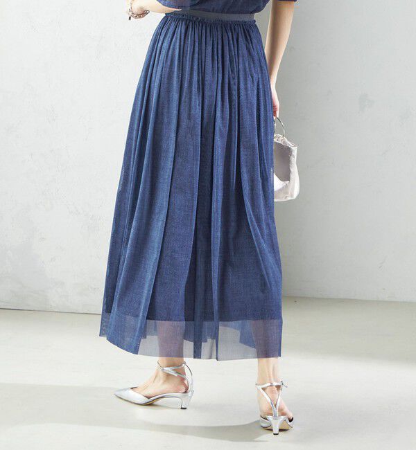 SHIPS for women「troisiemeCHACO:〈手洗い可能〉デニム プリント チュール スカート」|スカート|