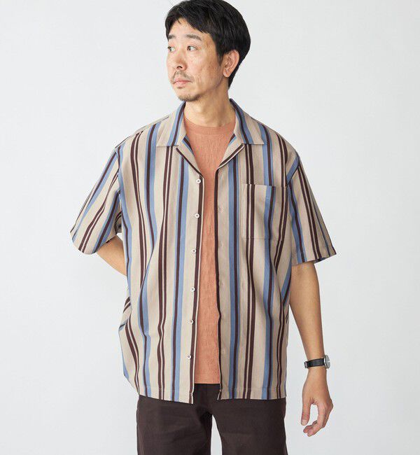 SHIPS「SHIPS: ハニカム ストライプ ショートスリーブ オープンカラー シャツ」|シャツ・ブラウス|