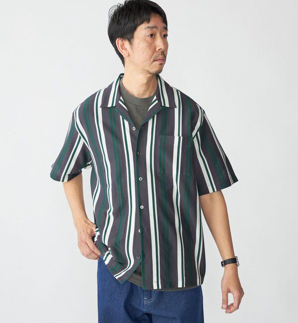 SHIPS「SHIPS: ハニカム ストライプ ショートスリーブ オープンカラー シャツ」|シャツ・ブラウス|