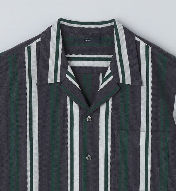 SHIPS「SHIPS: ハニカム ストライプ ショートスリーブ オープンカラー シャツ」|シャツ・ブラウス|