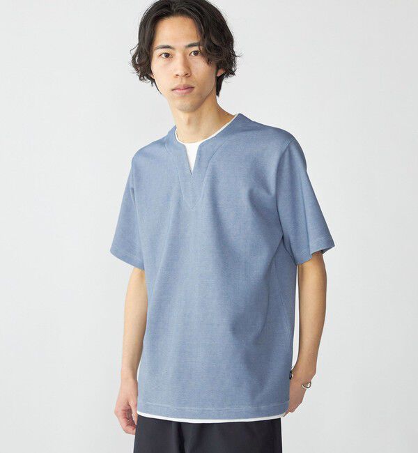 SHIPS「SHIPS: キー ネック フェイクレイヤード Tシャツ」|Tシャツ・カットソー|ライトブルー