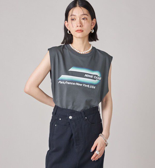 SHIPS for women「SHIPS NINE CASE:ロゴ ノースリーブ TEE」|Tシャツ・カットソー|ダークグレー