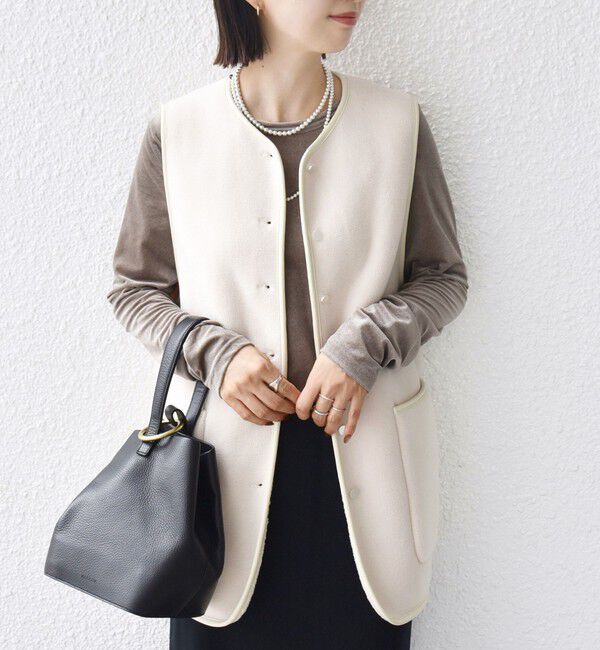 SHIPS for women「〈手洗い可能〉ボア フリース リバーシブル ベスト」|ベスト・ジレ|オフホワイト