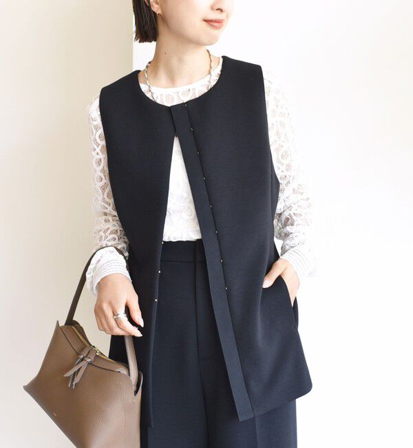 SHIPS for women「〈洗濯機可能 / セレモニー対応可〉ポリエステル レーヨン ダンボール ジレ」|ベスト・ジレ|