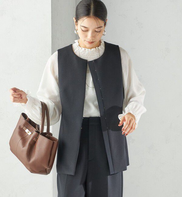 SHIPS for women「〈洗濯機可能 / セレモニー対応可〉ポリエステル レーヨン ダンボール ジレ」|ベスト・ジレ|