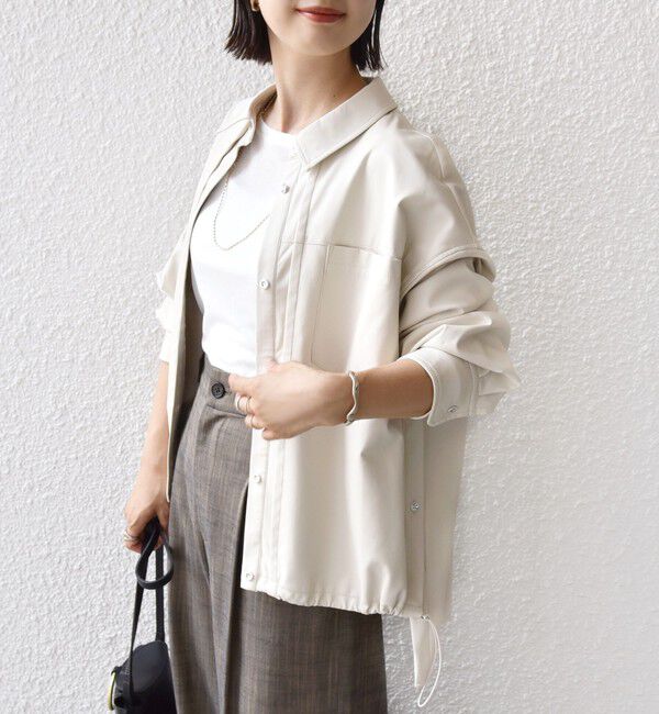 SHIPS for women「【WEB限定】〈手洗い可能〉合成皮革 裾 ドロスト シャツ 羽織」|シャツ・ブラウス|