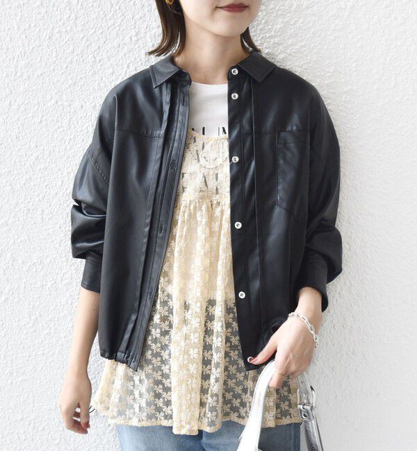 SHIPS for women「【WEB限定】〈手洗い可能〉合成皮革 裾 ドロスト シャツ 羽織」|シャツ・ブラウス|