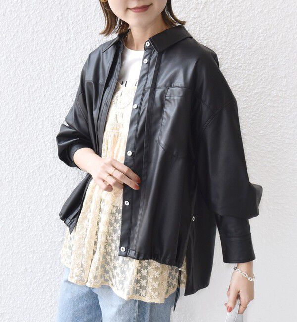SHIPS for women「【WEB限定】〈手洗い可能〉合成皮革 裾 ドロスト シャツ 羽織」|シャツ・ブラウス|