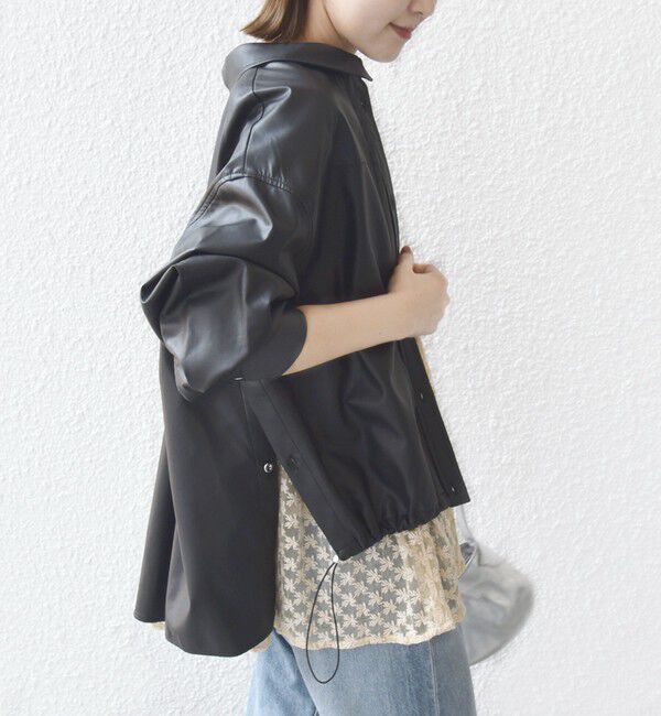 SHIPS for women「【WEB限定】〈手洗い可能〉合成皮革 裾 ドロスト シャツ 羽織」|シャツ・ブラウス|