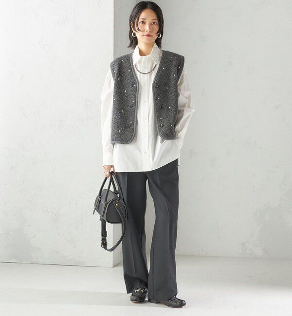 SHIPS for women「【SHIPS別注】assiette:ウール混 ボア 刺繍 ベスト」|ベスト・ジレ|