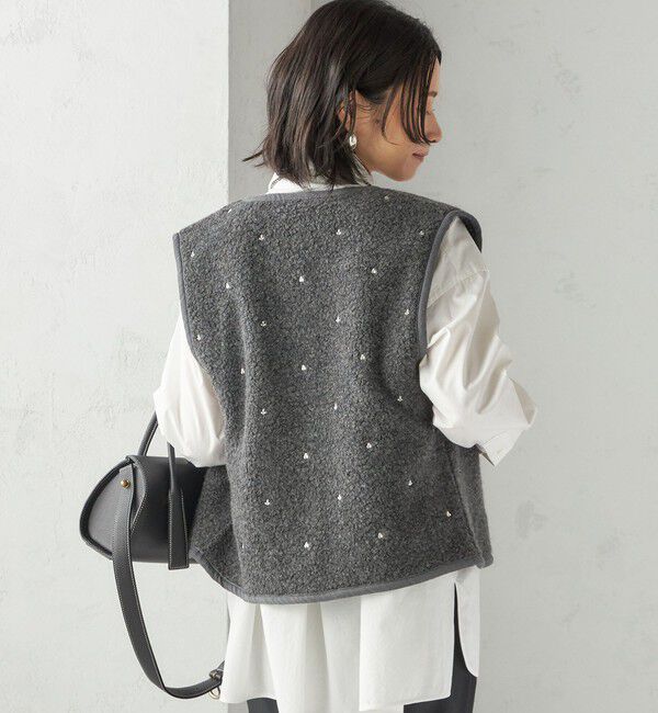 SHIPS for women「【SHIPS別注】assiette:ウール混 ボア 刺繍 ベスト」|ベスト・ジレ|