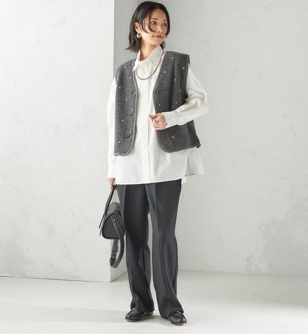 SHIPS for women「【SHIPS別注】assiette:ウール混 ボア 刺繍 ベスト」|ベスト・ジレ|