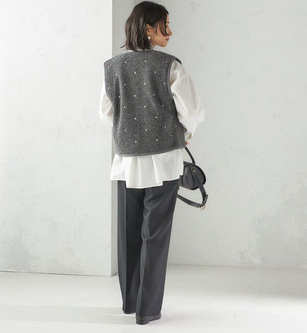 SHIPS for women「【SHIPS別注】assiette:ウール混 ボア 刺繍 ベスト」|ベスト・ジレ|