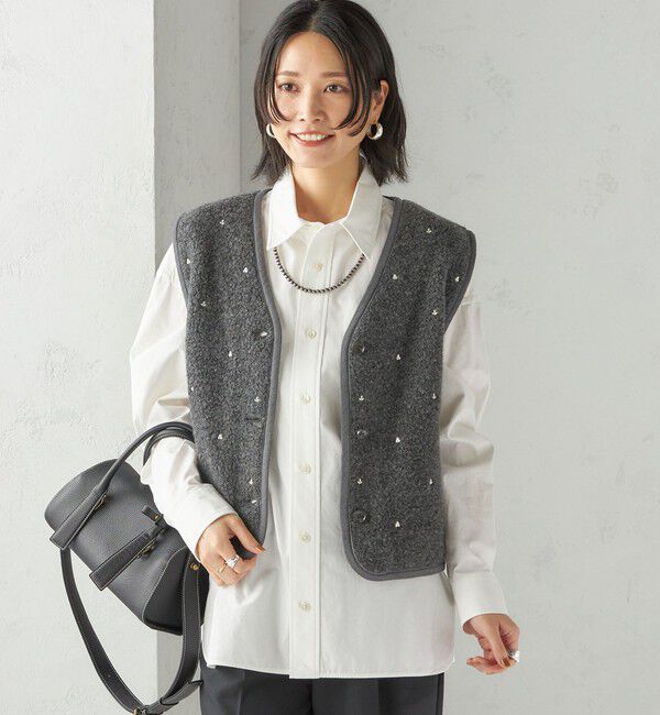 SHIPS for women「【SHIPS別注】assiette:ウール混 ボア 刺繍 ベスト」|ベスト・ジレ|