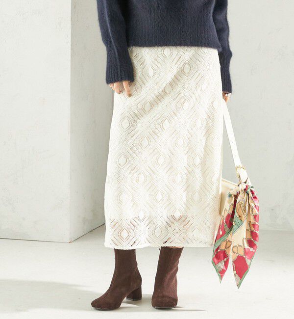 SHIPS for women「〈手洗い可能〉ラッセル レース ウエスト ギャザー タイト スカート」|スカート|