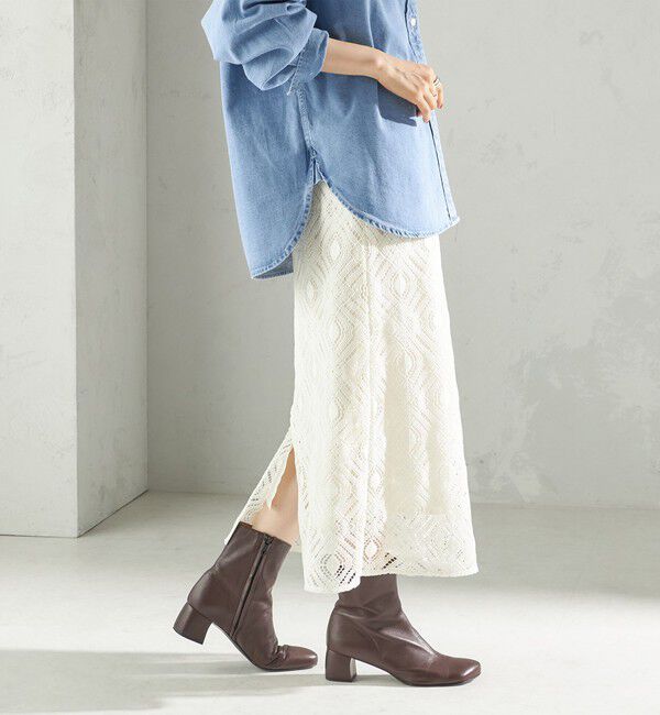 SHIPS for women「〈手洗い可能〉ラッセル レース ウエスト ギャザー タイト スカート」|スカート|