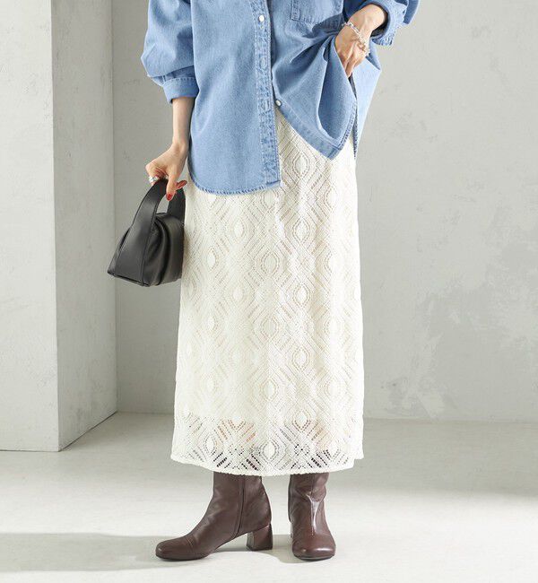 SHIPS for women「〈手洗い可能〉ラッセル レース ウエスト ギャザー タイト スカート」|スカート|