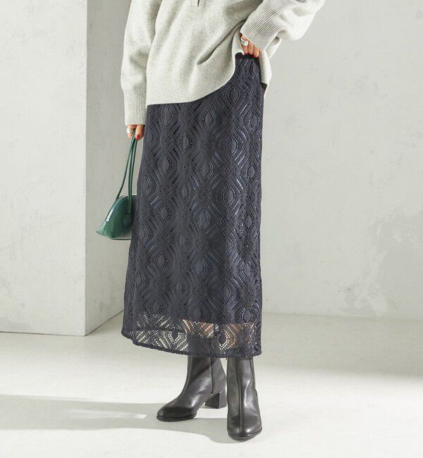 SHIPS for women「〈手洗い可能〉ラッセル レース ウエスト ギャザー タイト スカート」|スカート|