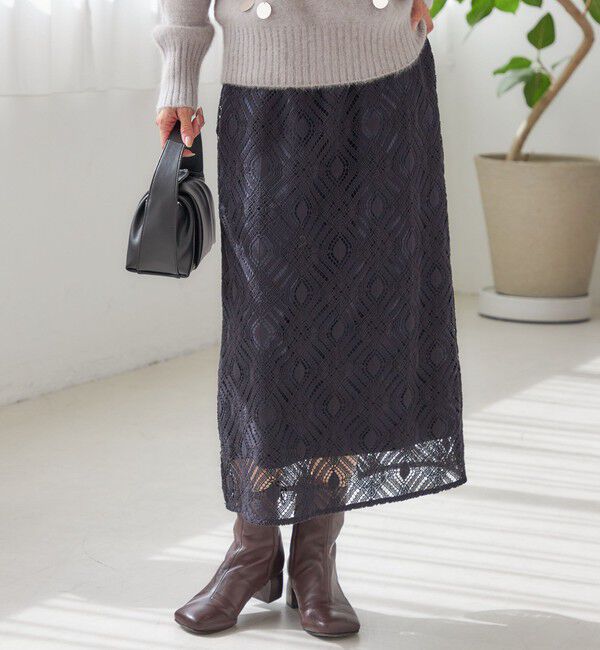 SHIPS for women「〈手洗い可能〉ラッセル レース ウエスト ギャザー タイト スカート」|スカート|