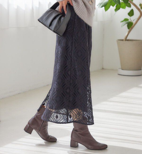 SHIPS for women「〈手洗い可能〉ラッセル レース ウエスト ギャザー タイト スカート」|スカート|