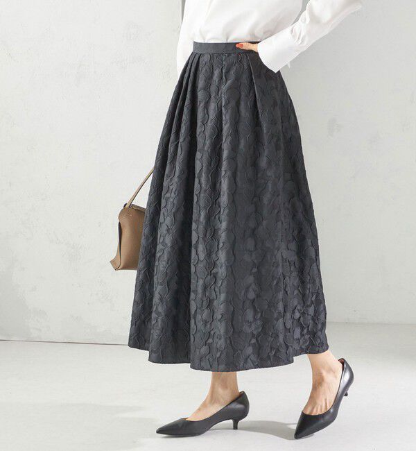 SHIPS for women「〈手洗い可能〉膨れ ジャカード タック フレア スカート」|スカート|ブラック