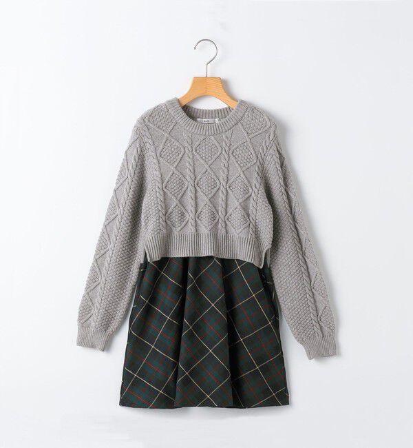 SHIPS KIDS「SHIPS KIDS:90cm /〈洗濯機可能〉ケーブルニット ドッキング ワンピース」|ワンピース|ライトグレー