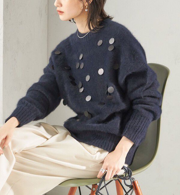 SHIPS for women「〈手洗い可能〉フォックス スパンコール クルーネック ニット」|ニット・セーター|ネイビー