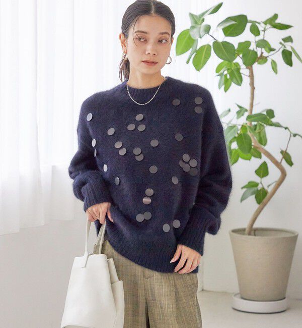 SHIPS for women「〈手洗い可能〉フォックス スパンコール クルーネック ニット」|ニット・セーター|