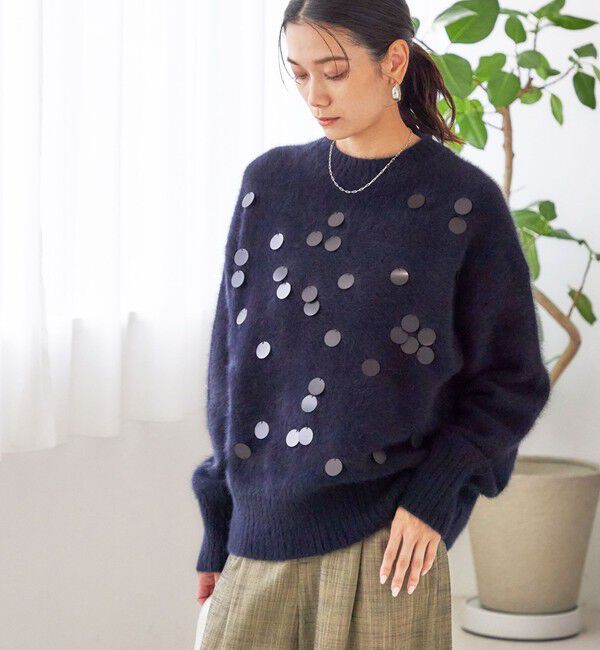 SHIPS for women「〈手洗い可能〉フォックス スパンコール クルーネック ニット」|ニット・セーター|