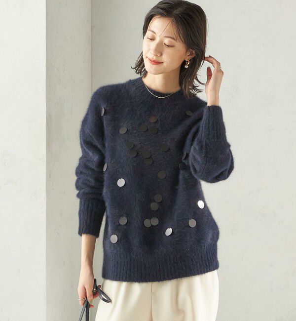 SHIPS for women「〈手洗い可能〉フォックス スパンコール クルーネック ニット」|ニット・セーター|