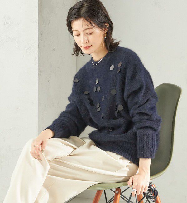 SHIPS for women「〈手洗い可能〉フォックス スパンコール クルーネック ニット」|ニット・セーター|